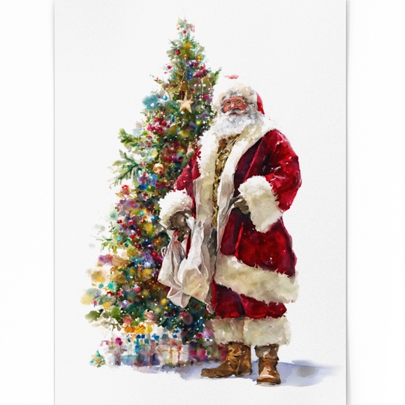 Watercolor Santa Claus Portrait Wall Art Print Poster, Unframed – Joyful Holiday - Picture 2 of 5